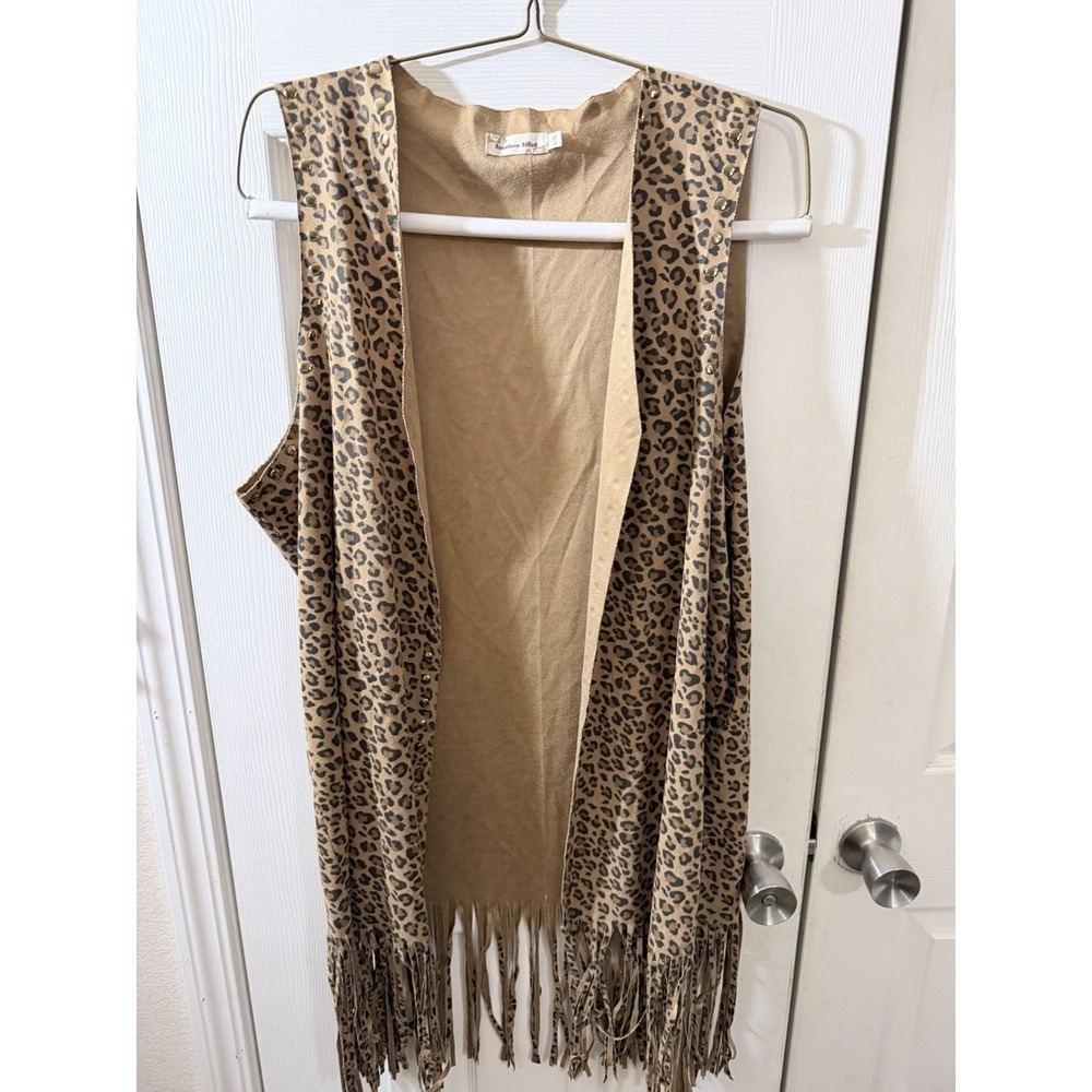 Southern Stitch Leopard Print Fringe Kimono Size L/XL